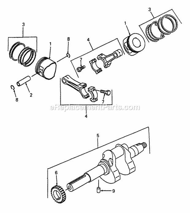 Piston/Crankshaft Diagram and Parts List for 2086 880001-899000 Cub Cadet Lawn Tractor